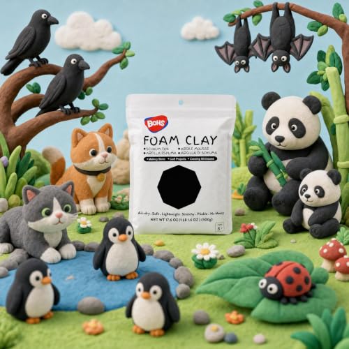BOHS Foam Clay, Black Air Dry Modeling Clay, 1.1 lb - color: Black, size: 500 g