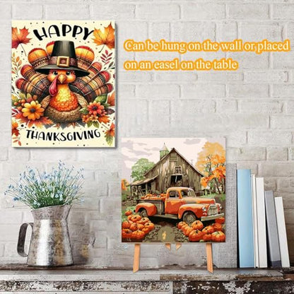 4 Pack Fall Pumpkin Paint by Numbers Kit for Adults Beginner with Framed - color: 4 Paint Fall by Number-0609-1