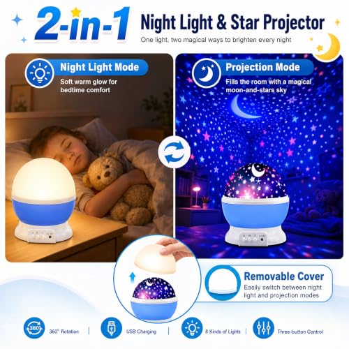 Kid Star Projector Night Light for Kids | Stars for Ceiling | Boys Gift 3-6 - color: Blue
