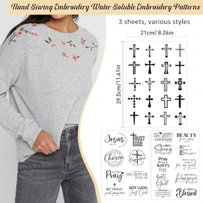Religious Water Soluble Stabilizer Embroidery Patterns, 3 Sheets - color: Christian973