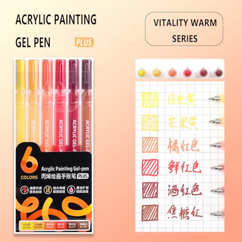 6 Colors 1.0mm Fine Pointed Acrylic Gel Pen Set,Vitality Warm - color: Gold