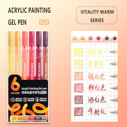 6 Colors 1.0mm Fine Pointed Acrylic Gel Pen Set,Vitality Warm - color: Gold