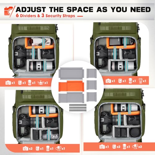 RAINSMORE Camera Backpack, DSLR/SLR/Mirrorless Camera Bag for Photographers - color: Army Green