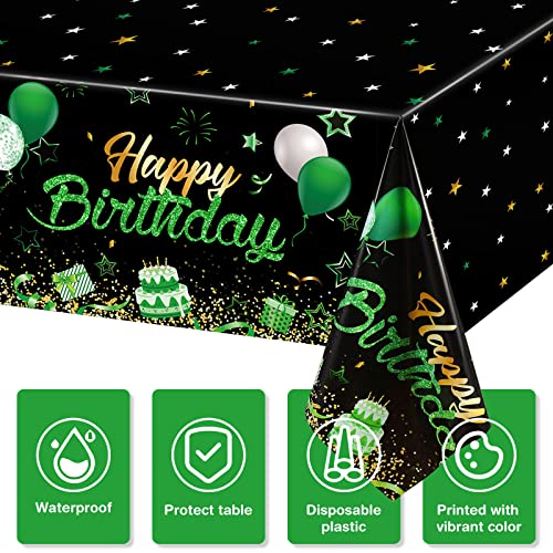 Breling 3 Pack Happy Birthday Tablecloths Decoration, Black Green - color: Black Green