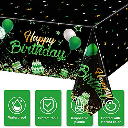Breling 3 Pack Happy Birthday Tablecloths Decoration, Black Green - color: Black Green