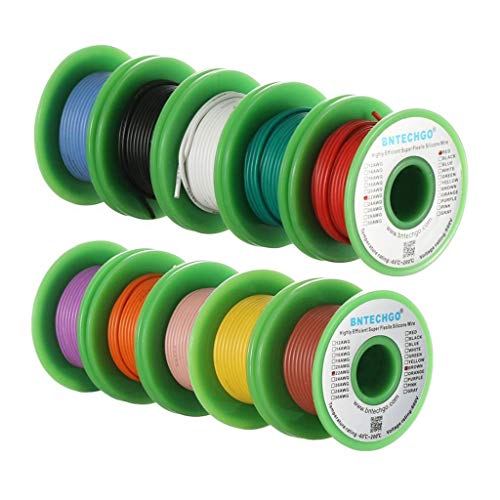 BNTECHGO 22 AWG Silicone Wire Kit 10 Color Each 30ft Stranded Tinned Copper - size: 10 Colors Each 30ft, style: 22 AWG silicone wire