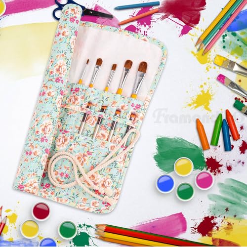 Framendino, 20 Slot Paint Brush Holder Canvas Storage Artist Organizer Roll-Up Case Bag