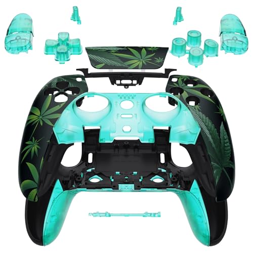 eXtremeRate Full Set Shell with Buttons Touchpad Cover Compatible with p s 5 Edge Controller, Green Weeds Replacement Decorative Trim Shell Front Back Plates Compatible with p-s-5 Edge Controller - color: Green Weeds