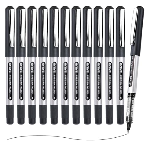 EYEYE Black Pens Pack of 12, 0.5mm Extra Fine Point Roller Ball Pen - color: Black