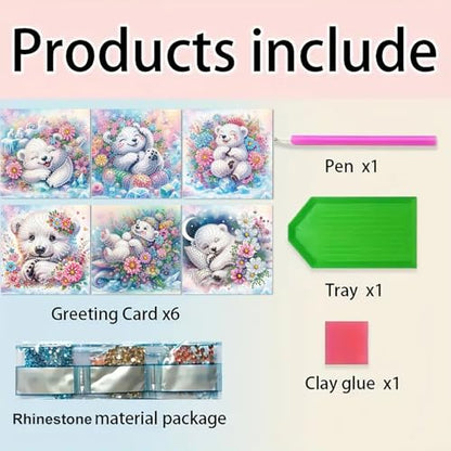 DDGYP 6 Pack Diamond Art Cards with Envelopes, 5.9x5.9 Inch Folded - color: Bear
