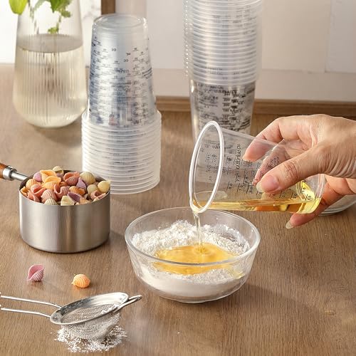 50PCS Resin Epoxy Mixing Cups, DQELFA 8oz Clear Plastic Paint Measuring Cups with 50pcs Wooden Stirring Sticks for Epoxy Resins, Mixing Paint, Pigments, Resins