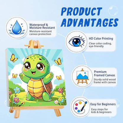 AUKELHJ Paint by Numbers Kit for Kids with Frame, Turtle, 8X8 inch - color: 11-Turtle