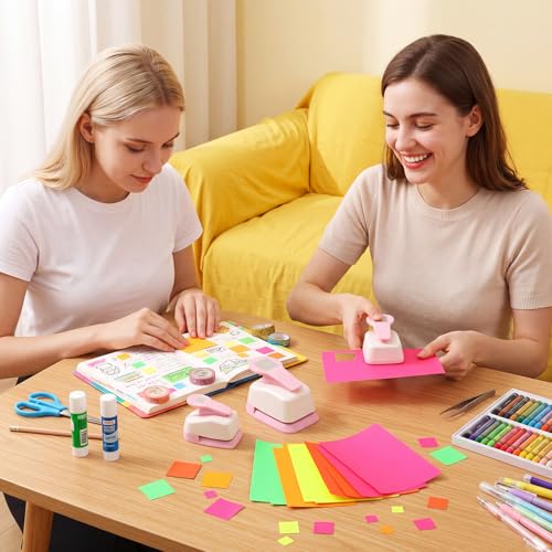 CHENGU 3 Pack Square Punch for Paper Craft, 1.5", 1", 0.6", Light Pink - color: Light Pink