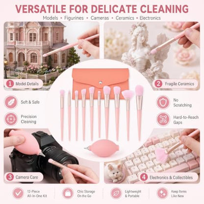 Ferrochef 12 Pcs Model Cleaning Brush Kit Figurine Dusting Brush, Pink - color: Pink