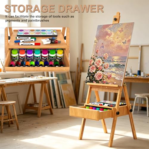 Large Beech Wood H-Frame Easel,Painting Easel with Storage Drawer,Up to 36" - color: Solid Wood