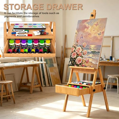 Large Beech Wood H-Frame Easel,Painting Easel with Storage Drawer,Up to 36" - color: Solid Wood