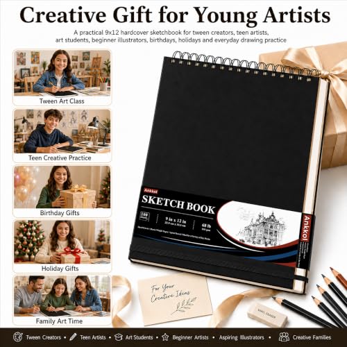 Ankkol Sketch Book 9x12, Top Spiral Bound Sketchbook,100 Sheets_68lb/100gsm