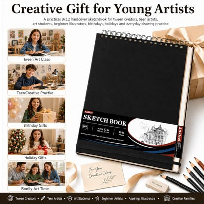 Ankkol Sketch Book 9x12, Top Spiral Bound Sketchbook,100 Sheets_68lb/100gsm