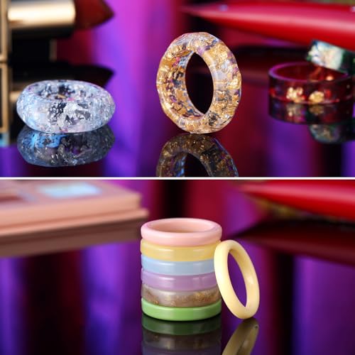Mudder 2 Pieces Resin Silicone Ring Molds 14 Sizes Ring Circle Jewelry Casting Molds with Syringe in 20 ml for DIY Craft Making