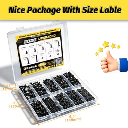 KADRICK 435Pcs M4 Countersunk Screw Kit,Flat Head Bolts 8MM-25MM - size: M4 435Pcs 8-25mm