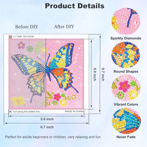 EOYDKAP Small Diamond Art Kits for Adults, Butterfly Diamond Art with Frame - size: Pink Butterfly