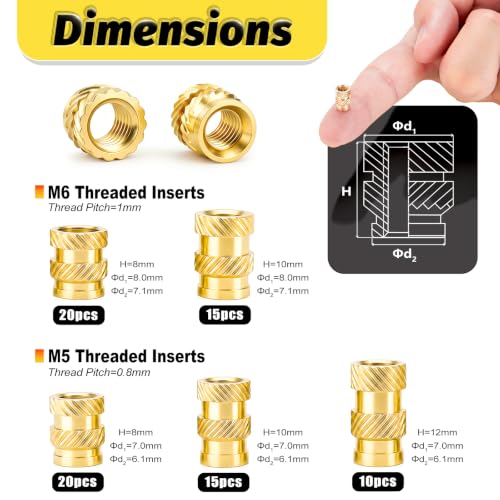 Kadrick 80 Pcs M5 M6 Heat Set Inserts for Plastic,M5 & M6(8mm-12mm) - size: M5 M6 Kit H8-12mm 80Pcs + Tools