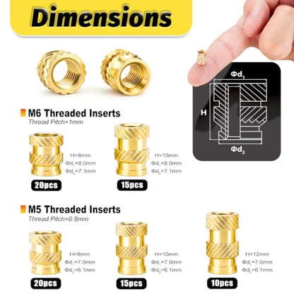 Kadrick 80 Pcs M5 M6 Heat Set Inserts for Plastic,M5 & M6(8mm-12mm) - size: M5 M6 Kit H8-12mm 80Pcs + Tools