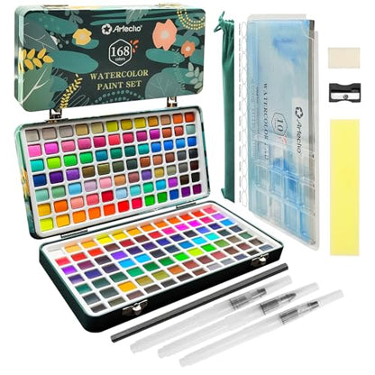 Artecho 168-Color Watercolor Paint Set with Metallics, Tin Case - style: 168 Colors