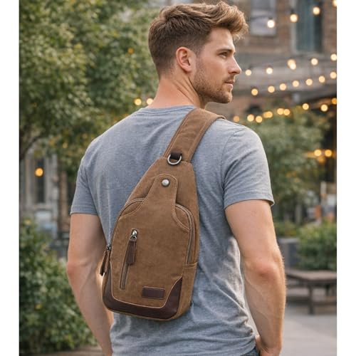 Canvas Sling Bag for Men Crossbody Chest Bag Casual Daypack Rucksack Small Crossbody Backpack with Adjustable Strap - color: Grey