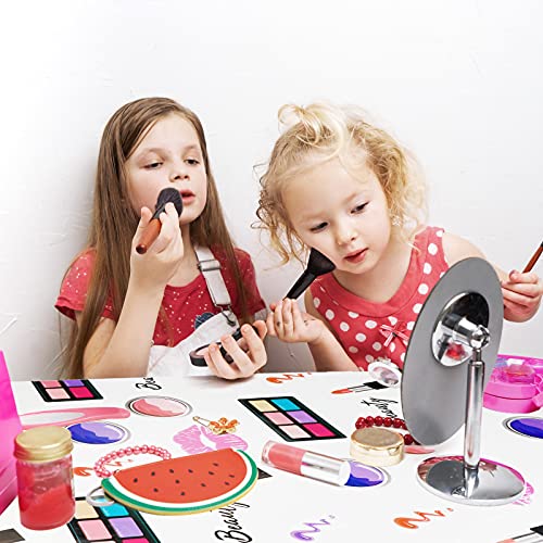 PHOGARY 2 Packs SPA Makeup Party Tablecovers, Cosmetics Makeup Theme Tablecloth, Disposable Plastic Rectangular Table Covers for Girls Spa Makeup Party Birthday Cocktail Party Decorations