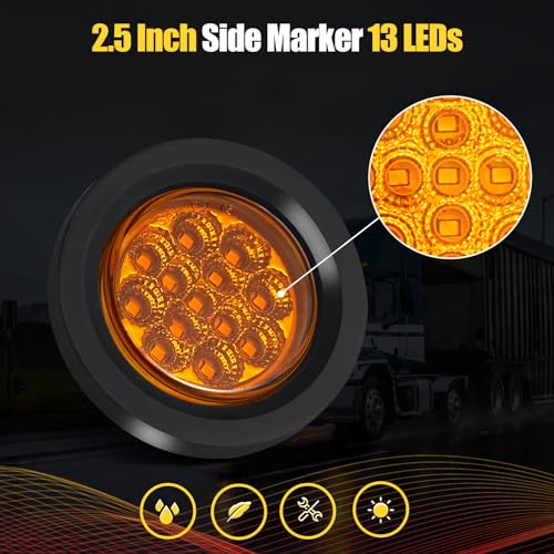 2.5 Inch Red and Amber Round 13 LED Marker Lights 2.5in Clearance Lights
