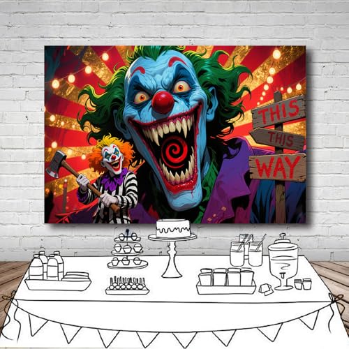 7x5FT Evil Clown Backdrop Horror Circus Background for Halloween Themed Birthday Party Decorations Vinyl - size: 7x5FT