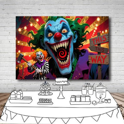 7x5FT Evil Clown Backdrop Horror Circus Background for Halloween Themed Birthday Party Decorations Vinyl - size: 7x5FT