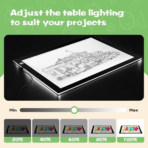 KIVOTAC 9x12 Inch LED Light Pad, Ultra-Thin USB Powered Bright Light up Box Adjustable Light Table for Drawing, Weeding Vinyl, Diamond Art, Sketching, Tracing and Animation - size: A4 USB Powered