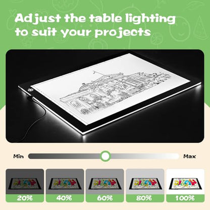KIVOTAC 9x12 Inch LED Light Pad, Ultra-Thin USB Powered Bright Light up Box Adjustable Light Table for Drawing, Weeding Vinyl, Diamond Art, Sketching, Tracing and Animation - size: A4 USB Powered