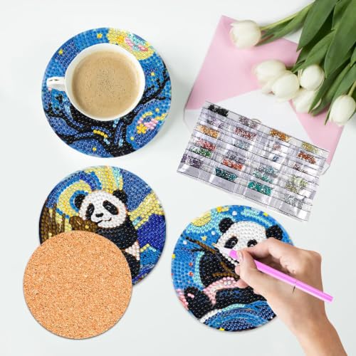 Leatrice 8 Pcs Diamond Art Coasters Small Diamond Painting Kits for Adults - color: AA Panda