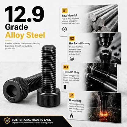 176PCS M6 Screws Assortment Kit, M6x8/10/12/16/20/25/30/35mm Hex Socket Head Cap Bolts Nuts & Washers Set, 12.9 Alloy Steel Black Oxide, M6 Screw Anti-Rust - size: M6 176pcs