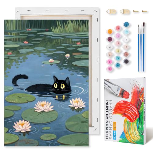 Black Cat Framed Paint by Numbers Kit for Adults Beginner 8x12 inch - color: Frame-OP-US09