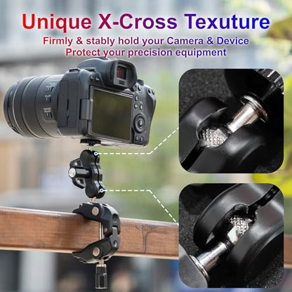 JJC DSLR Super Clamp Camera Mount,Dual Ball Head,w. 1/4"-20 3/8"-16 Thread - color: Black -Universal