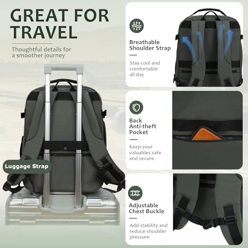 EMPSIGN 40L Travel Backpack for Women & Men - color: Beige/Army Green/Black