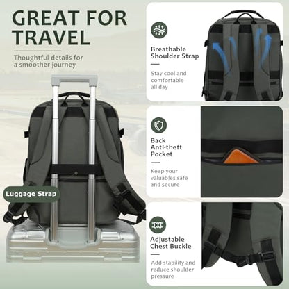 EMPSIGN 40L Travel Backpack for Women & Men - color: Beige/Army Green/Black