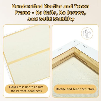 4-Pack 24x24 Square Stretched Canvas Cotton for Oil & Acrylic (60 x 60 cm) - size: 4PK - 24"x24"
