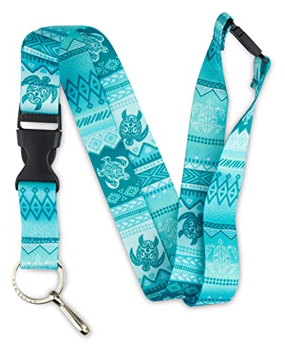 Limeloot Lanyard for Keys, ID Badge, Accessories | Neck Lanyard for Men and Women with Quick Release Buckle and Flat Ring - color: Tattoo Tribal Turtle
