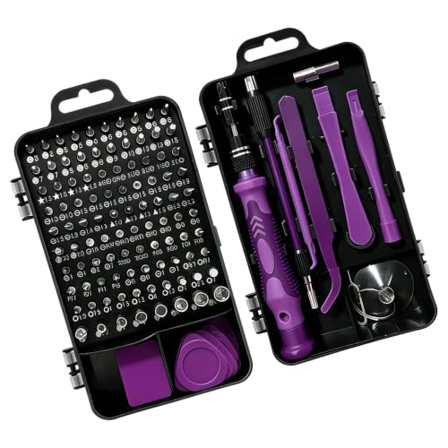 Precision Screwdriver Set, 115 in 1 Electronics Repair Kit, Magnetic Phone Repair Tool Kit with Chrome Vanadium Steel Bits, Purple Multi Function Screwdriver Set for Laptop Computer Watch DIY Repairs