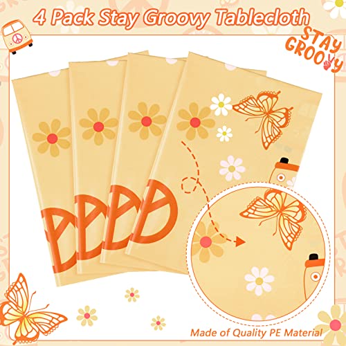Tegeme 4 Pack Groovy Hippie Tablecloths for Theme Party, 54 x 108 Inch - size: 54 x 108 Inch
