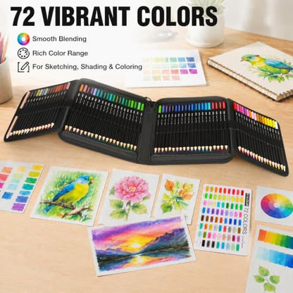 KALOUR 72 Colored Pencils Set, Blending Pencil Sketchbook DIY Color Chart