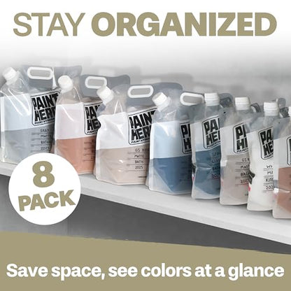 Paint Hero 8 Pack Paint Storage Bags - Airtight Refillable Quart and Gallon Pouches with Funnel