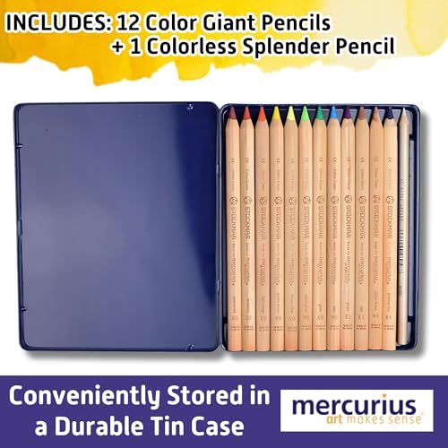 Mercurius AMS Color Giant Pencils, Set of 12 in Tin Case
