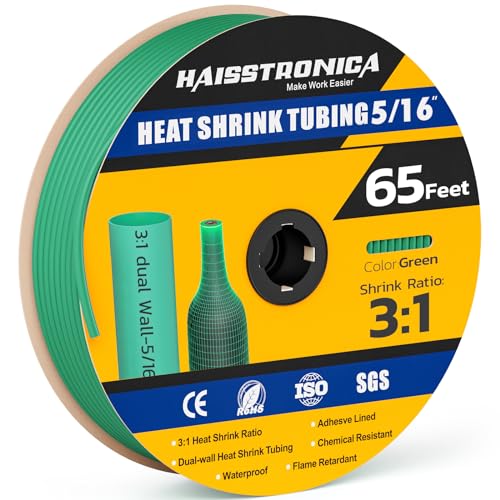 haisstronica 65Ft 3:1 Heat Shrink Tubing Roll 5/16" Green - color: Green, size: 5/16inch