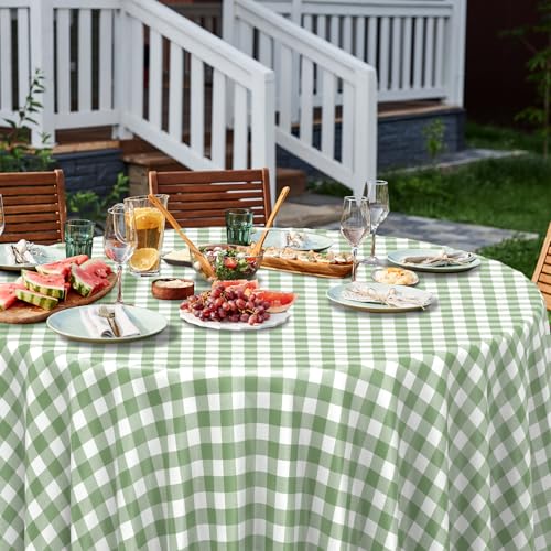 3 Pcs Sage Green Gingham Tablecloths 84 inch Checkered Round Tablecloths - color: Sage Green-round